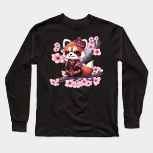 Japanese Red Panda in Blossoms Long Sleeve T-Shirt